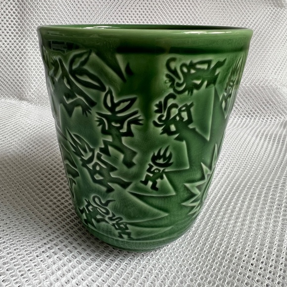 Starbucks Coffee Mug Green Glaze Raised Siren Mermaid Vintage 4 1/2" Tall 16 ozs - Picture 2 of 6